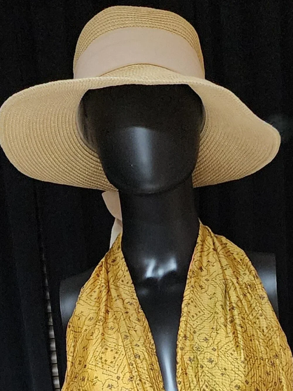 Sun N Sand Wide Brim Straw Hat White Bow UPF 50